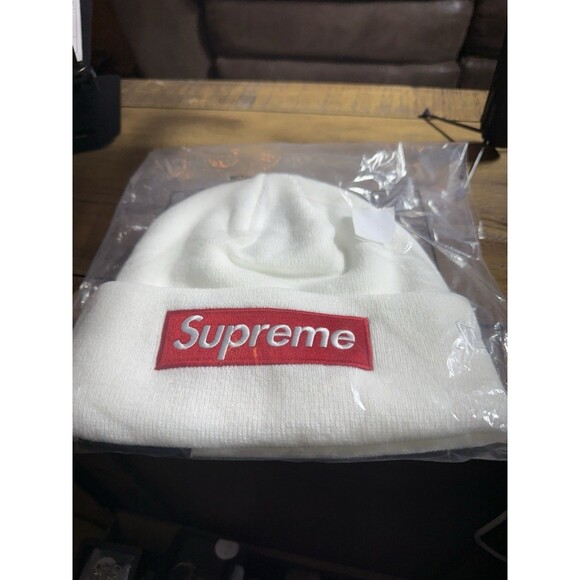 New Era Other - Supreme New Era Beanie, White With Red Box Logo Hat
